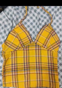 Y2K Yellow Plaid Halter Top