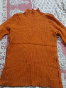 Orange Ribbed Mock Neck Sweater
