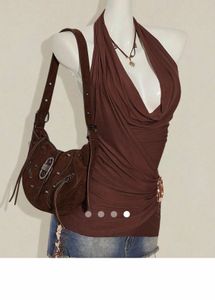 Brown Drape Halter Neck Top