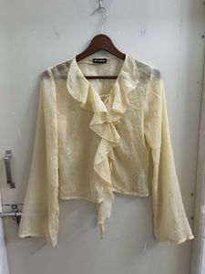 Sheer Ruffle Front Tie Blouse(Brand New)