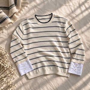 CREAM KNIT STRIPED SWEATER.