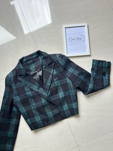 Green Plaid Cropped Blazer