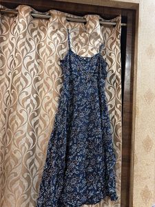 Blue Floral Print Midi Dress