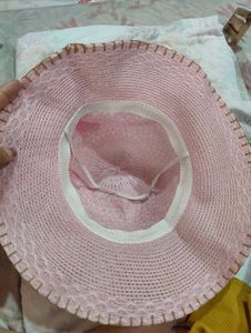 Pink Beaded Flower Sun Hat