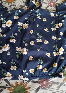 Navy Floral Print Top with Tie Detail
