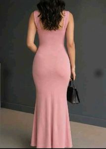 New Elegant Pink Ruched Maxi Dress