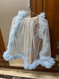 Baby Blue Ruffle Party Dress with a trail