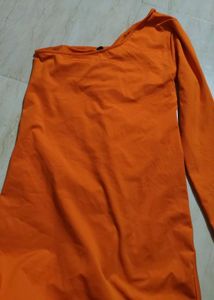 Orange One-Shoulder Ruched Dress