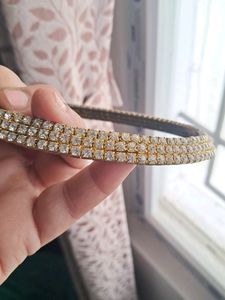 Gold Colour,  3 Layered, Choker Necklace With Whit
