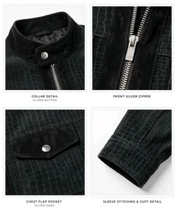 Men Black Crocodile Embossed Leather Jacket | Prem