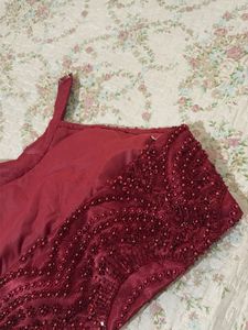 Sparkling Red Beaded Halter Neck Blouse