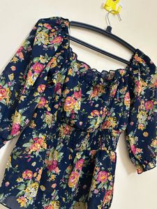 Floral Off-Shoulder Smocked Crop Top