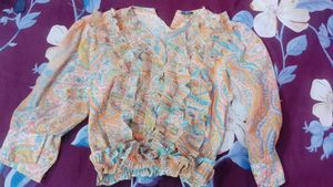 Sheer Ruffled Floral Print Top