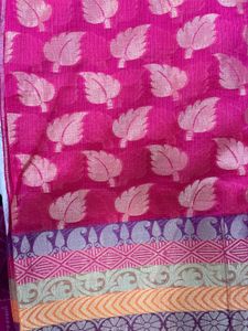 Vibrant Pink Saree with Golden Leaf Print