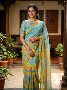 Beautiful Blue & Yellow Saree