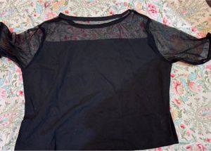Black Sheer Sleeve "Never Coast" T-Shirt