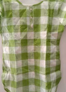 Green &amp; White Checkered Kurta