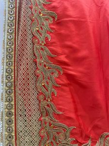 SALE! Gorgeous Red Golden Saree Satin