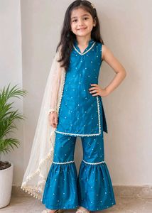 Kids Teal Sharara Set with Dupatta