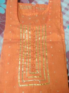 Vibrant Orange Kurta with Gold Embellishments