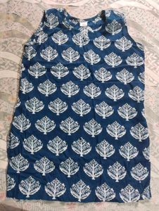 Blue Printed Cotton Kurta