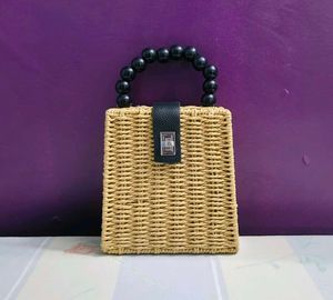 🍂 Woven Straw Handbag with Beaded Handle 🍂
