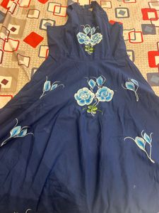 Beautiful Blue Floral Hand-Painted Gown