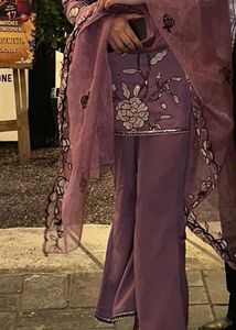 Purple Embroidered Kurta Set with Dupatta