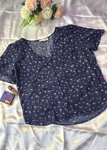 Navy Floral Button-Up Top