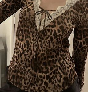 Leopard Print Lace Trim Top