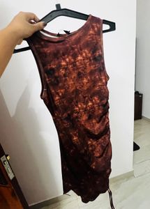 Stylish Brown Tie-Dye Sleeveless Dress sexy top