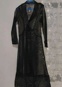 Black Mesh Trench Coat