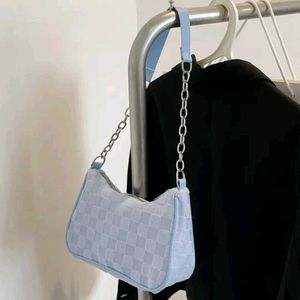 Light Blue Woven Chain Shoulder Bag