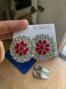 Stunning Red & Silver Stud Earrings