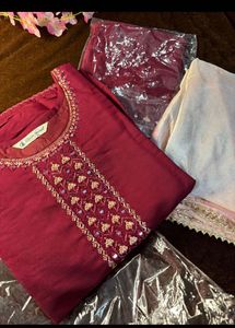 Elegant Embroidered Maroon Kurti Set