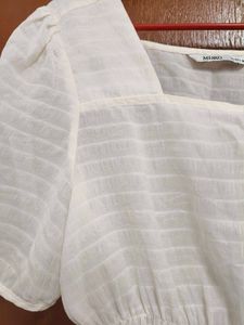 White Square Neck Smocked Top