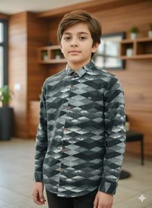 Boy's Patterned Casual Shirt black and white