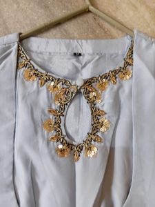 Light Blue Kurta Set with Embellished Sleeves