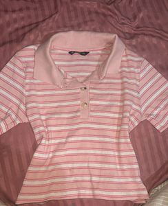 Pink Striped Polo T-Shirt