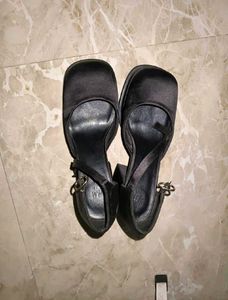 Chic Black Satin Block Heels