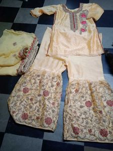 yellow Embroidered Kurta Palazzo Set