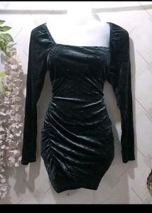 Velvet Ruched Square Neck Dress