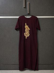 Maroon Kurta with Golden Embroidery | long kurti
