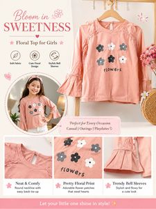 Girls Floral Bell Sleeve Top