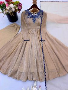 Elegant Beige Kurta Set with Maroon Embroidery