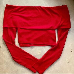 nuon Red Off-Shoulder Crop Top