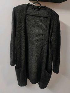 Chemistry Grey Longline Crochet Cardigan