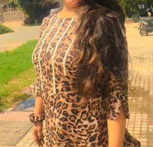 Leopard Print Kurta plazo - Embellished Necklin