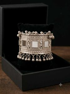 Premium Silver Oxidised Mirror Work Kada Bracelet