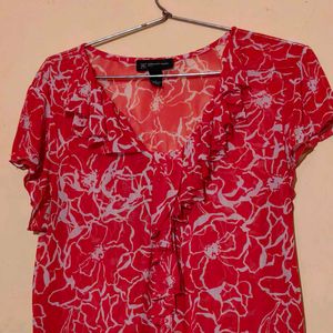 red floral ruffle top